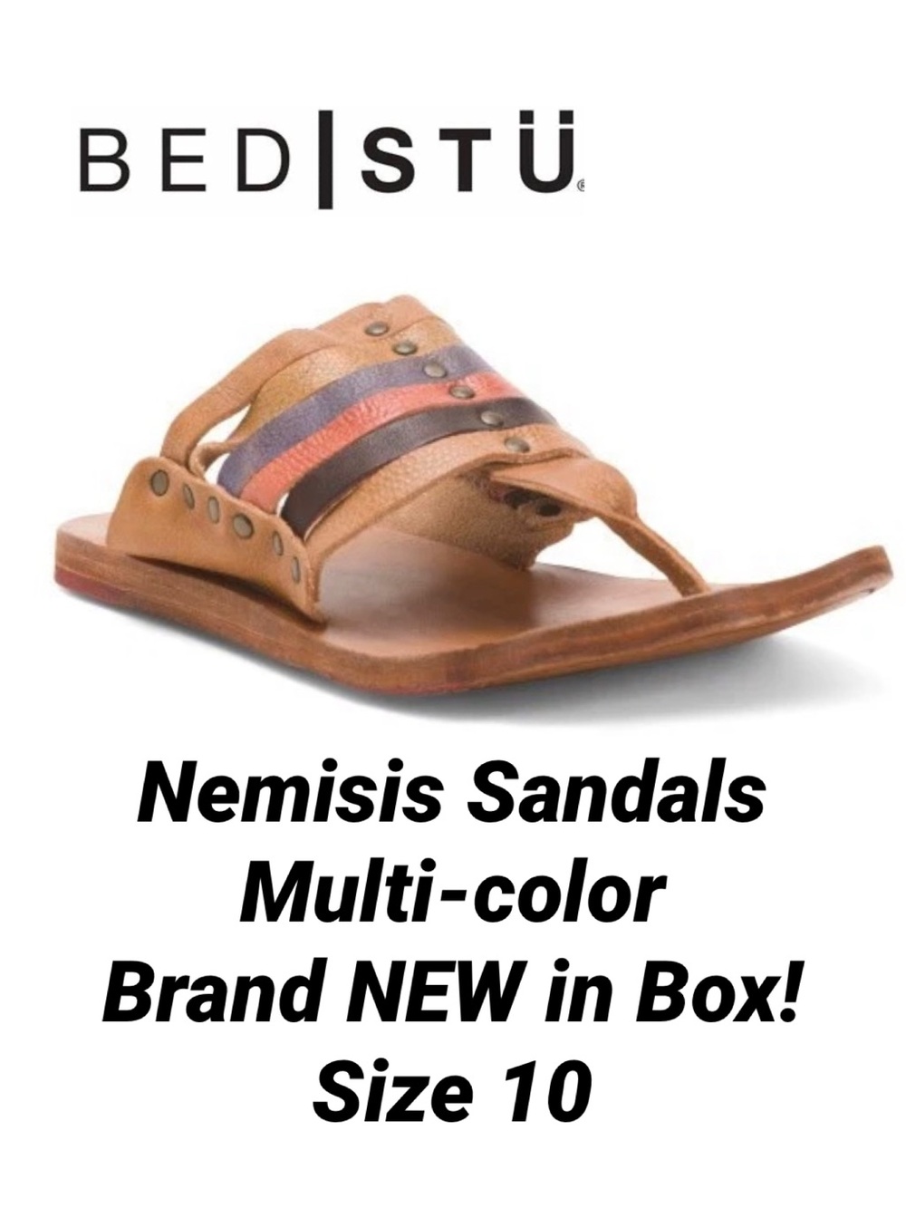 BED STU, Size 10, Nemesis Sandals, Multi-Color, Tan, NEW in BOX!